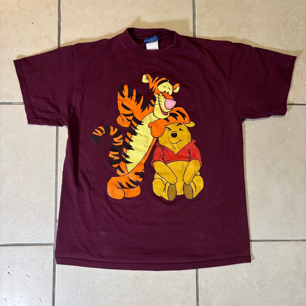 Vintage Disney Pooh Tigger Winnie the Pooh Graphic T-Shirt Maroon XL Double Side